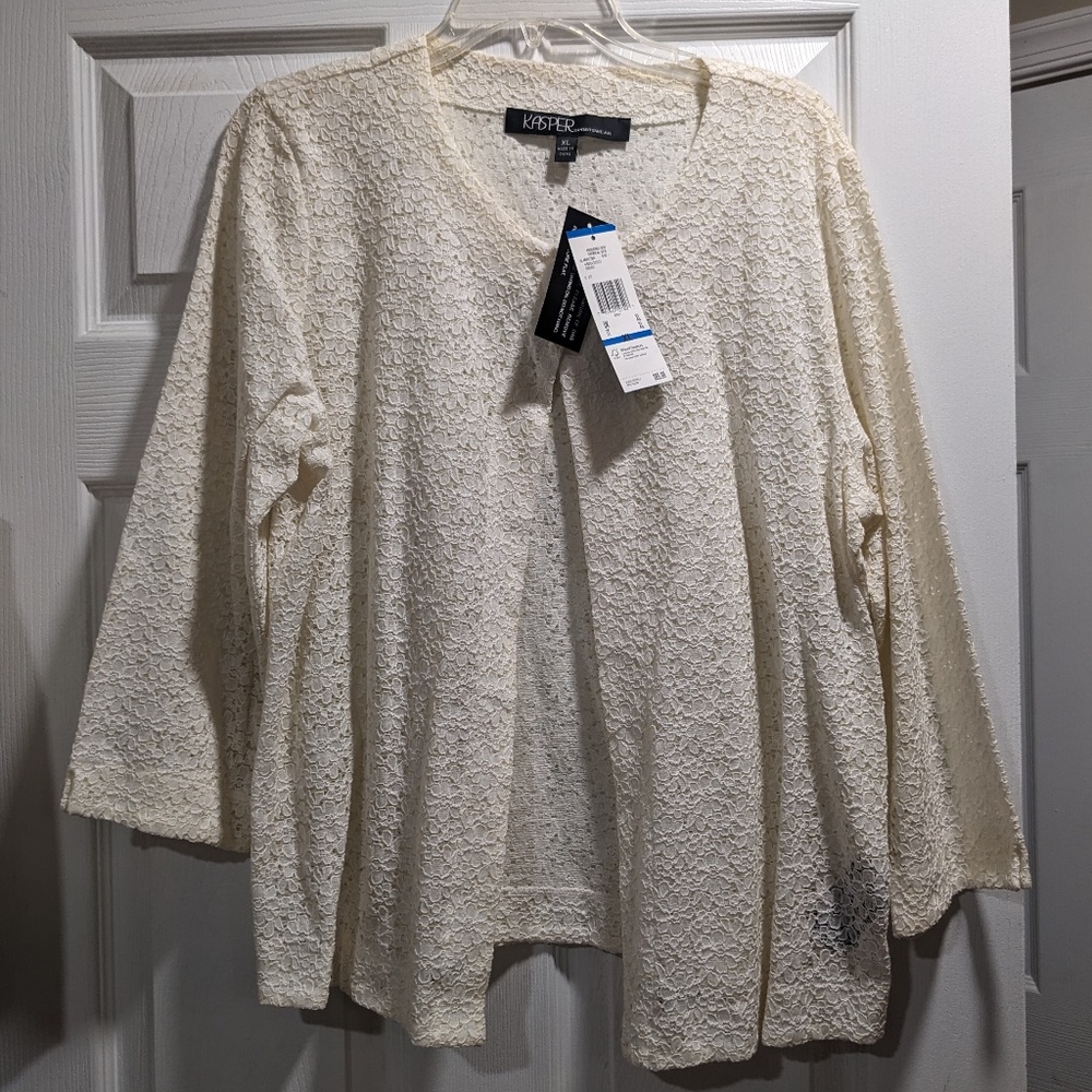 Kasper Cream Lace Cardigan Topper Jacket women's size x-large